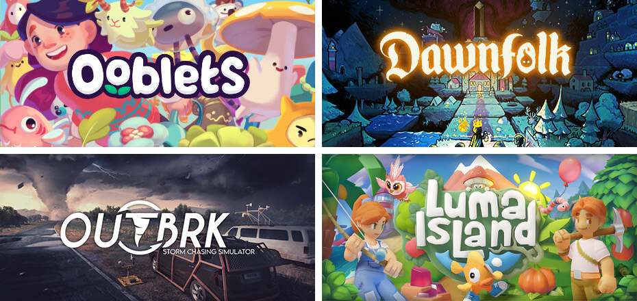 These four games all use a similar design regardless of their genre, with outside elements guiding the viewer’s eye toward the logo