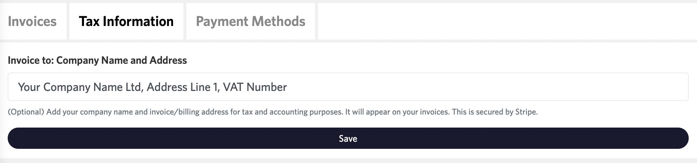 Set Company / Tax Information