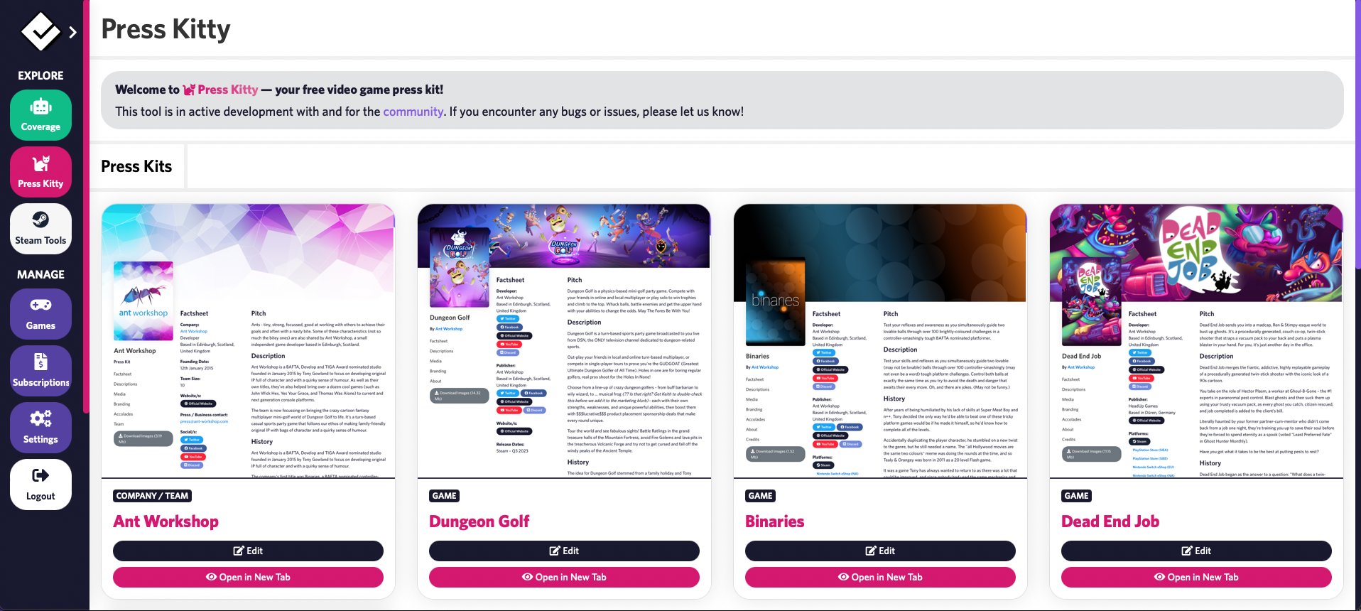 Press Kitty – Preview Thumbnails